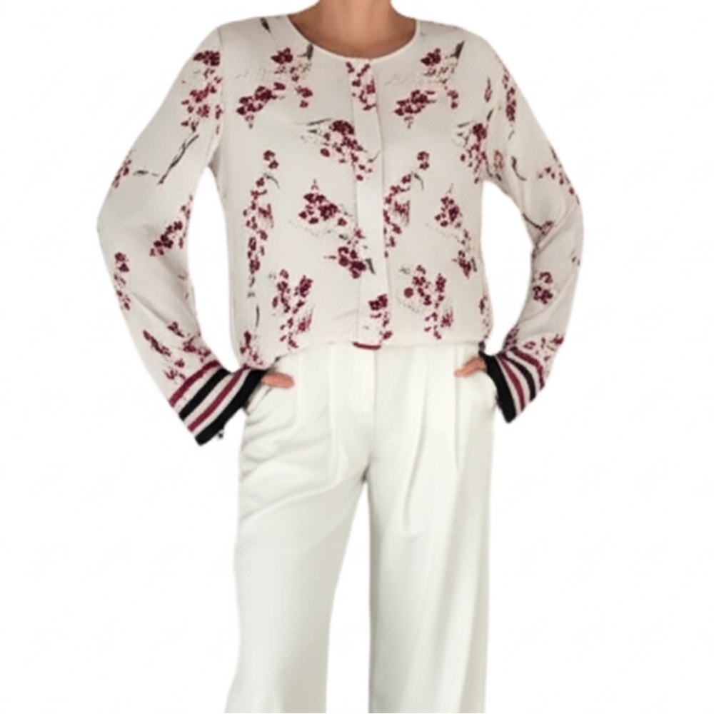 Le Mirage pink black beige floral long sleeve blouse top EU 46